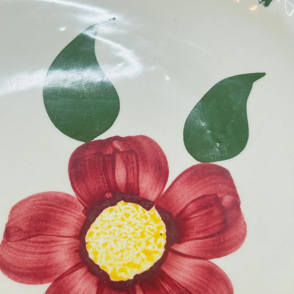 Blue Ridge‎ Southern Potteries Hand Painted Red Floral Luncheon 4 Set Plates USA